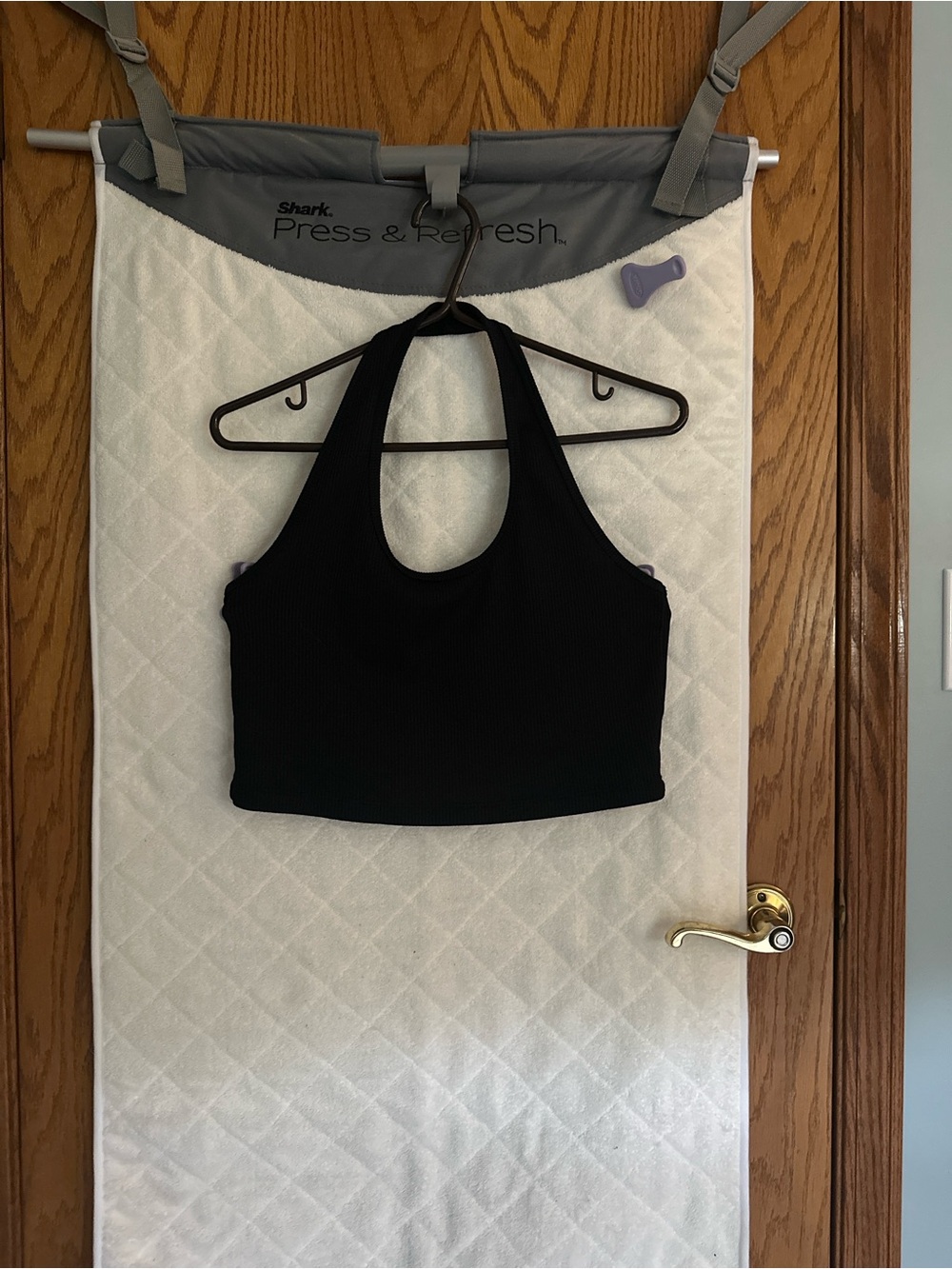 Divided Black Ribbed Halter Crop Tank